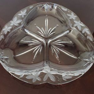 MIKASA Divided Glass Dish Floral Mist Pattern Appetizers Sweets Jewellery Tray